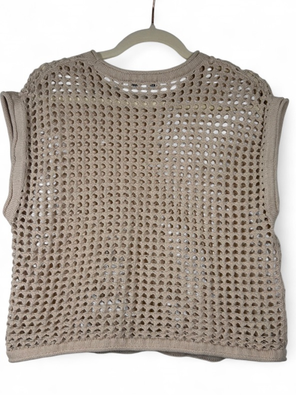 Steve Madden Ladies Crochet Top in a tan, sleeveless, boxy-fit, size L - Picture 5 of 6